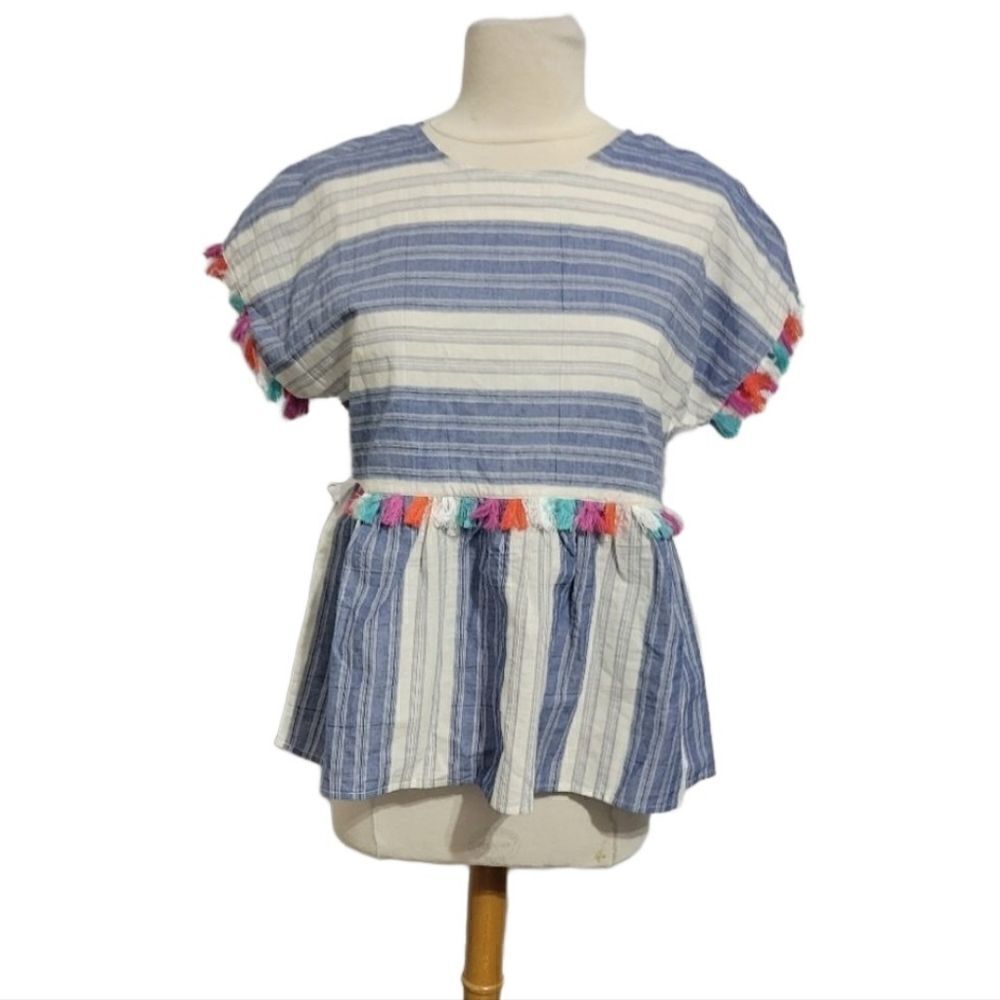 Andree by unit stripe tassel blouse sz small